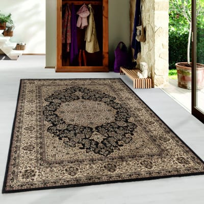 Gholam Oosters Klassiek Laagpolig Vloerkleed Zwart / Beige- 80x150 CM