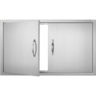 Porte d'accès pour barbecue, Double porte de cuisine extérieure 915x533 mm, Porte en acier inoxydable à encastrer, Porte verticale murale avec poignées, pour îlot de barbecue, Grillade