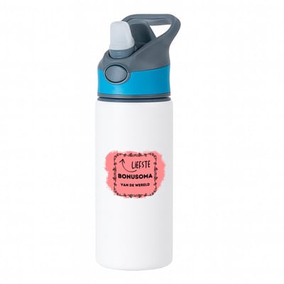 Hacebo® - liefste bonusoma van de wereld waterfles met rietje blauw - Oma - de liefste bonusoma - verjaardag - cadeautje voor oma - oma artikelen - kado - geschenk - water fles - 650ML