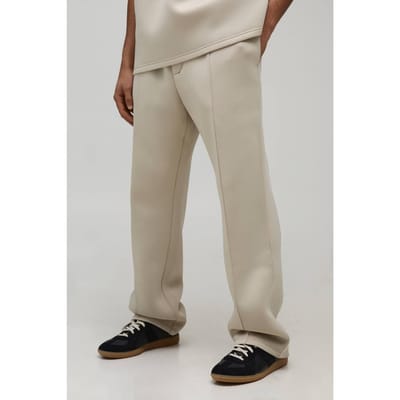 Straight Leg Bonded Scuba Pintuck Joggers | Stone | Size Small