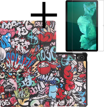 Hoes - Geschikt voor Lenovo Tab P11 Plus - Met Screenprotector - Trifold Bookcase - Hard Cover - Hardcover Book Case - Tablet Hoesje - Graffity