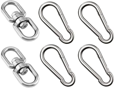 Dailygoods - Anlising Roestvrijstalen draaiwartel, 2 stuks roestvrij stalen dubbele draaihaak met 4 karabijnhaken, kabelwartel zwenkring, 360 graden draaibare haak, voor hangstoelen, draaigrills, zandzakken