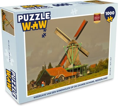 Puzzel Weergave van een windmolen op de Zaanse Schans, Nederland - Legpuzzel - Puzzel 1000 stukjes volwassenen