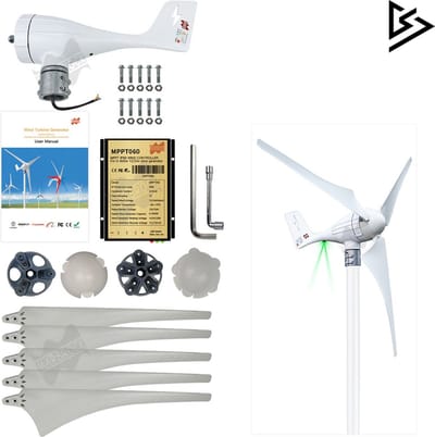 MKSS® Windmolen Generator 600W - Windturbine 24V - Windmolen Bouwpakket 5 Bladen - Wit