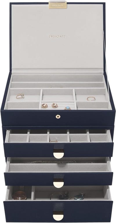 Sieradendozen Set - Opbergdozen Juwelen - Sieraden Organiseren - Flexibel Uitbreidbaar - 18 x 25 x 19.5 cm - Marineblauw