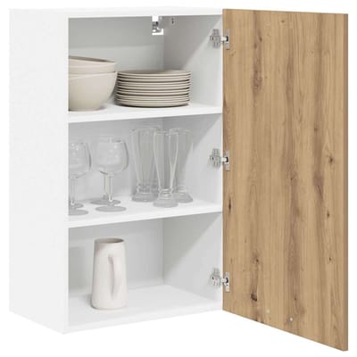 vidaXL - Hangkast - Ambachtelijke - Eik - en - Wit - 50 - x - 31 - x - 80 - cm - Bewerkt - hout