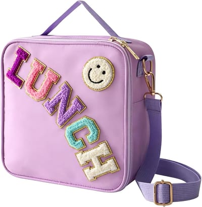VHV - Lunchbag - Geïsoleerde lunchtas met verstelbare schouderriem - Smiley koeltas voor school en picknick - Paars