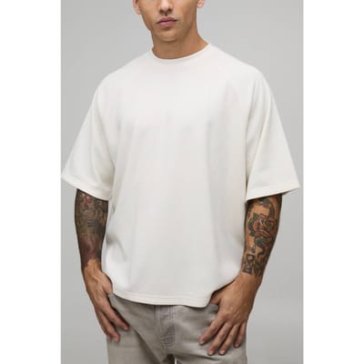 Oversized Boxy Waffle Raglan T-Shirt | Ecru | Size XS