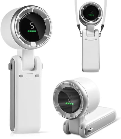 VHV - Handventilator - Mini ventilator - Draagbare ventilator - Opvouwbaar - 5 snelheden - Oplaadbaar - LED display - Voor op reis, kantoor en vakantie - Wit