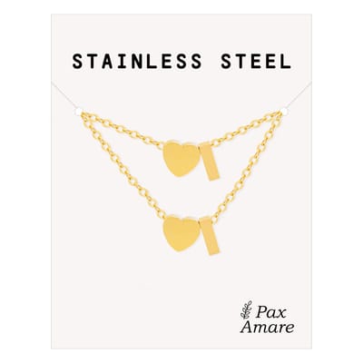 Initiaal Ketting & Armband set met Letter I Goudkleurig - Stainless Steel - Met letter & Hartje! - Naam Ketting Cadeau - Sieraden Set op Kaartje - Pax Amare