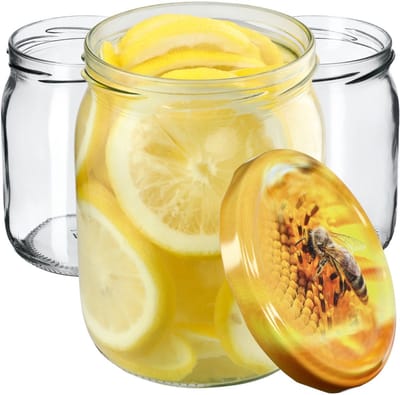 KADAX Jampotten, 540 ml, inmaakpotten met schroefdeksel, glazen met schroefsluiting, weckpotten, voorraadpotten voor het plaatsen van komkommers (8 stuks, bijen)