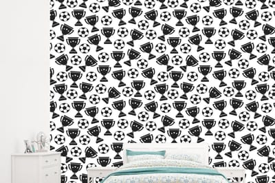 Behang - Fotobehang Patronen - Voetbal - Beker - Jongens - Kinderen - Kids - Kindje - Breedte 245 cm x hoogte 220 cm