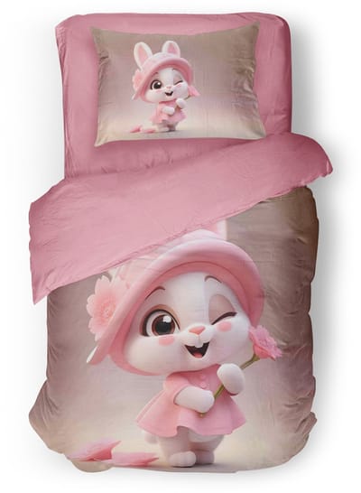 Eleganzzz Kinder Dekbedovertrek Fluffy Ears - Konijn Dekbedovertrek - Old Rose - 140x200/220cm - Dekbedovertrek Kinderen - Micropercal - Eenpersoons