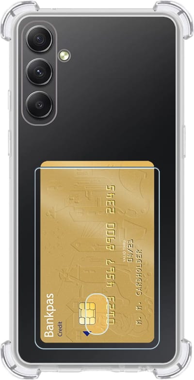 Hoes - Geschikt voor Samsung Galaxy A14 - Met Pashouder en Kaarthouder - Telefoon Hoesje Shockproof - Siliconen Case - Back Cover - Shock Proof - Pasjes Houder - Transparant