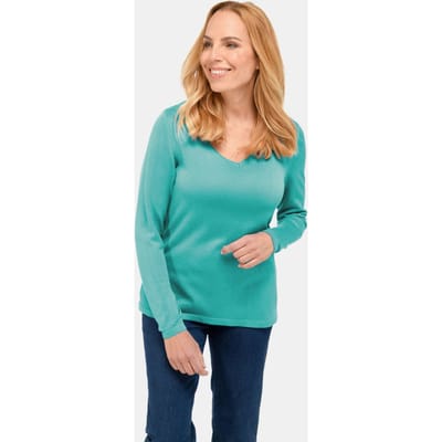 Ongecompliceerde pullover met een V-hals - smaragd - Gr. 42 van Goldner Fashion