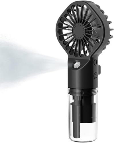 Handventilator - Ventilator Met Waternevel - 4 Standen - Draagbare Mini Ventilator - Mini Fan - Waaier - Luchtbevochtiger - Mini Airco - Draadloze Tafelventilator - 800MAH USB Oplaadbaar - Mist - Water - Voor Thuiskantoor, Reizen, Buiten - Zwart