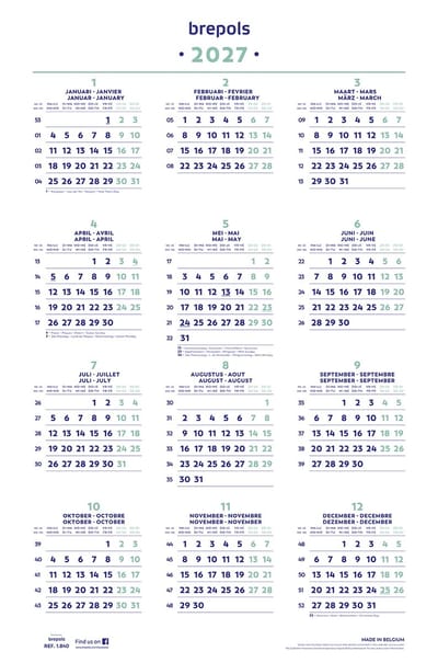 Brepols Jaarkalender - 2027 - Posterformaat - 40 x 60.5 cm
