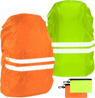 Waterdichte Rugzakhoes 2-Pack met Reflecterende Details, Hoge Zichtbaarheid voor Fietsen, Hardlopen en Wandelen (M 30-40L, Groen & Oranje)