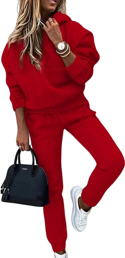 Livano Joggingpak Dames - Huispak - Trainingspak - Volwassenen - Capuchon - Jogging Pak - Joggingbroeken - Broek - Hoodie - Rood - Maat S