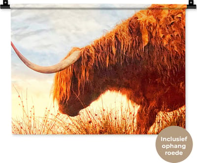 Wandkleed Schotse hooglander - Schotse hooglander met mooie oranje tinten Wandkleed katoen 60x45 cm - Wandtapijt met foto