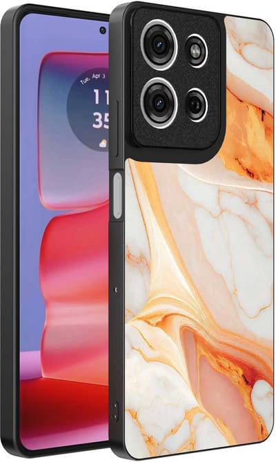 Geschikt voor Motorola Edge 50 Pro Telefoonhoesje met marmer opdruk - TPU backcover case marble design - Oranje - Smartphonica geschikt voor Motorola Edge 50 Pro