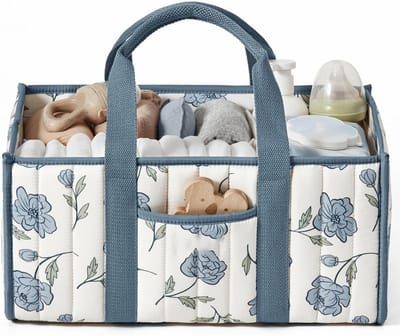 Momy-Babytas-Luxe Luiertasje Zachte Stof – Grote Capaciteit – Afneembare Vakken – Lange Handvatten-Pioenrozenprint 24*17*8 CM