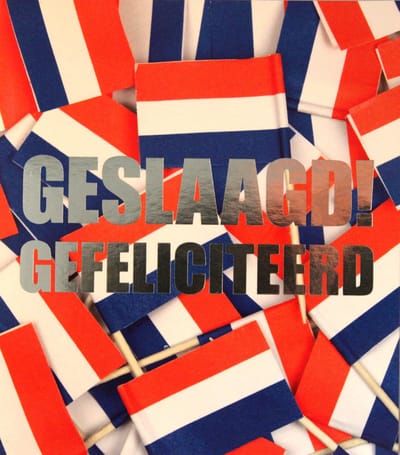 6 Luxe Geslaagd Wenskaarten - Kaart Wens Kaart Examen Geslaagd School Studie Opleiding - Gefeliciteerd Diploma - Rood Wit Blauw Vlag - 13.5x12cm - Rood Wit Blauwe Envelop - Art of Cards