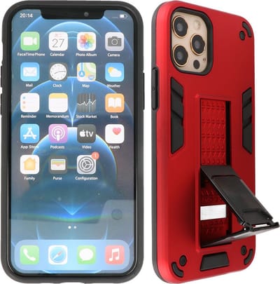 Hoesje met Magnetic Stand Hard Case Geschikt voor de iPhone 12 - iPhone 12 Pro - Stand Shockproof Telefoonhoesje - Grip Stand Back Cover - Rood