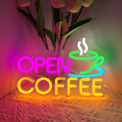 Lzwintrading - Neon Lamp Coffee - Dimbaar - Incl. Ophanghaakjes - Lichtreclamebord voor Winkel, Horeca & Thuis - Neon Sign - Neon Verlichting - USB Neon Led Lamp - Wandlamp - 40 x 30.5 cm