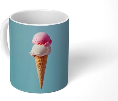 Mok - Koffiemok - Bolletjes - Schepijs - Hoorntje - Blauw - Mokken - 350 ML - Beker - Koffiemokken - Theemok