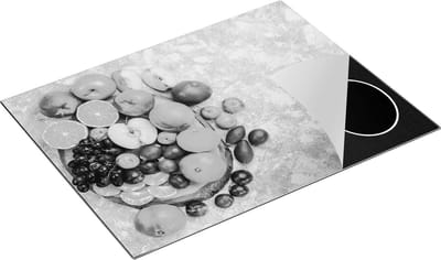 Chefcare Inductie Beschermer Fruit op een Boomstam - Zwart Wit - 77x59 cm - Afdekplaat Inductie - Kookplaat Beschermer - Inductie Mat