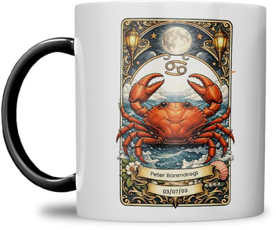 Sterrenbeeld mok - Kreeft - Zwart - Tarot mok - Gepersonaliseerd met naam en datum