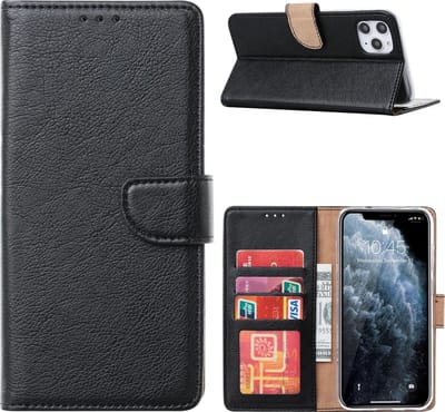 Hoesje Geschikt voor iPhone 13 Mini bookcase Met 2 stuks screenprotector temperede glass – Zwart