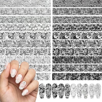 20 Rollen Lijm Transferfolie voor Nagels - Zwart en Wit Stickers voor DIY Nagelkunst en Salon Decoratie