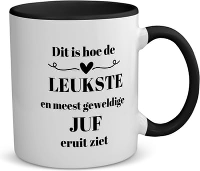 Akyol - dit is hoe de leukste en meest geweldige juf eruit ziet koffiemok - theemok - zwart - Juf - leraressen - verjaardag - cadeautje voor juf - juf artikelen - kado - geschenk - collega's - 350 ML inhoud