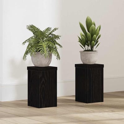 Plantenstandaard Set - Bloemenrek - Planten Presenteren - Mat Zwarte Afwerking - 10x10x18 cm - Zwart Eiken