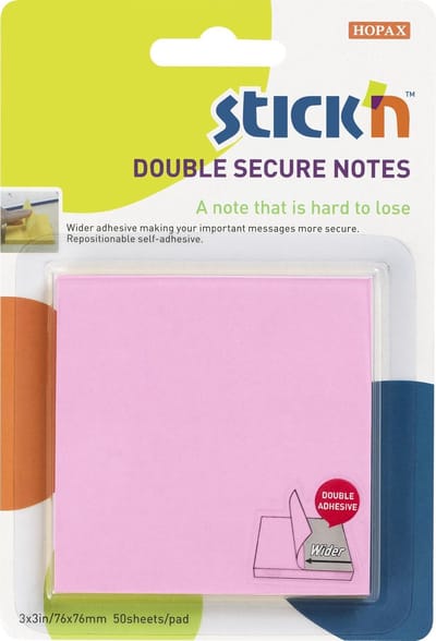 Stick'n Sticky Notes - Extra Brede Lijmlaag - 76x76mm - Roze - 50 Memoblaadjes