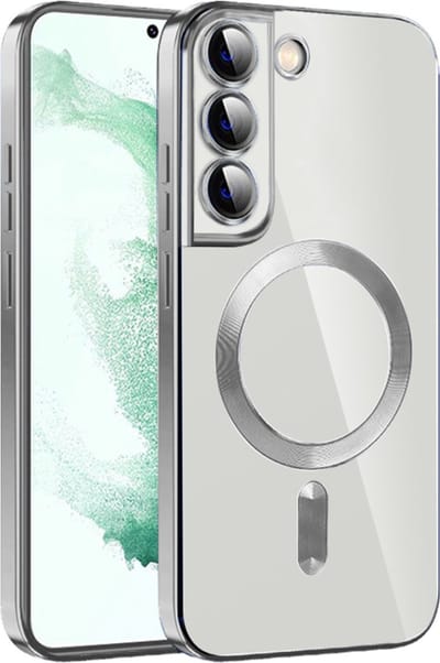 Hoesje geschikt voor Samsung Galaxy S22 - Techsuit Luxury Crystal Back Cover - Geschikt voor MagSafe - Transparant/Zilver