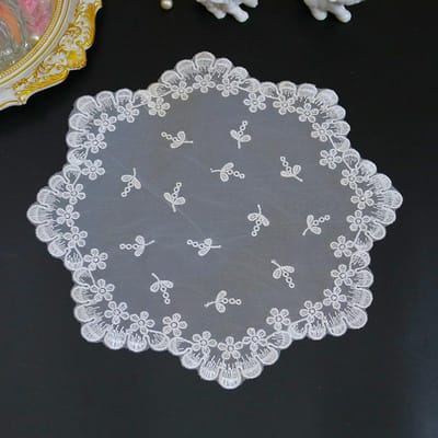 Rond gaas bloemenborduurwerk tafelkleedhoes bruiloft eettafelkleed keuken Kerst Tafeldecoratie en accessoires round 32cm gray