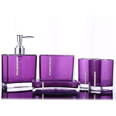 5-delige/set Acryl Badkameraccessoires Badbeker Fles Tandenborstelhouder Zeepbakje purple