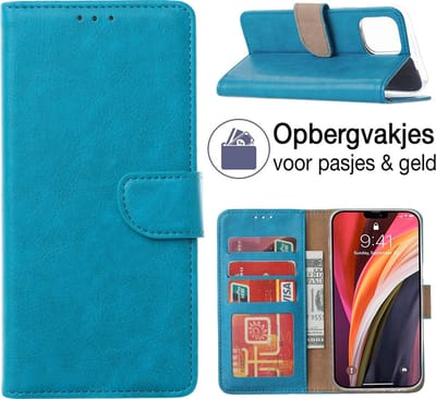 Hoesje geschikt voor iPhone 15 Plus Book Case - Portemonnee hoesje - PU Lederen bookstyle hoes - Hoesje geschikt voor iPhone 15 Plus wallet case - Blauw - EPICMOBILE