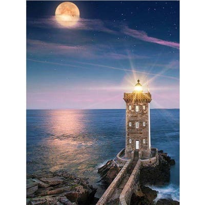 Peinture diamant de paysage de villa en bord de mer, phare, points de croix, motifs mosaïque, décoration de maison 20X30CM gray
