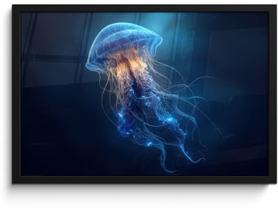Poster in lijst - Fotolijst 60x40 cm - Posters - Kwal - Lichtgevend - Tentakels - Blauw - Posterlijst zwart - Decoratie - Wanddecoratie woonkamer - Muurdecoratie slaapkamer