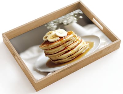 Dienblad hout 40x30 cm - Schootdienblad - Pannenkoeken - Banaan - Siroop - Wit - Beige - Borrelplank rechthoek - Plateau dienbladen