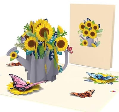 Pop-Up Bloemenkaart - Zonnebloemen & 3D-Vlinders voor Verjaardag, Bedankje of Beterschap