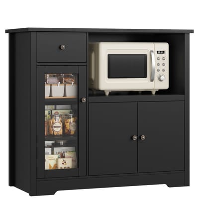 Jently keukenkast - kast - magnetronkast - opbergkast - dressoir - met werkplaat en magnetronplank - 3 deurs - 1 lade - zwart