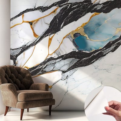 Coloray Zelfklevend Behang - Elegant marmer Zelfklevend fotobehang - 250x250 cm - Wit Zelfklevend Behang - Voor de woonkamer, voor het kantoor, voor de slaapkamer - Peel-and-stick techniek - Stickerbehang op rol