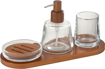 J-Line zeepdispenser On Tray - glas - donkerbruin/transparant