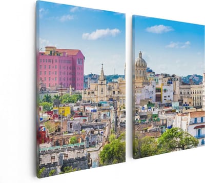 Artaza Canvas Schilderij Tweeluik Havana Stad in Cuba - 80x60 - Foto Op Canvas - Canvas Print