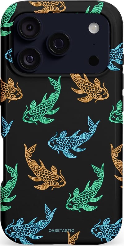 Casetastic hoesje geschikt voor Apple iPhone 17 Pro - MagSafe - Dubbellaagse bescherming - Neon Koi - Fashion Case - Zwart Oranje Groen Lichtblauw